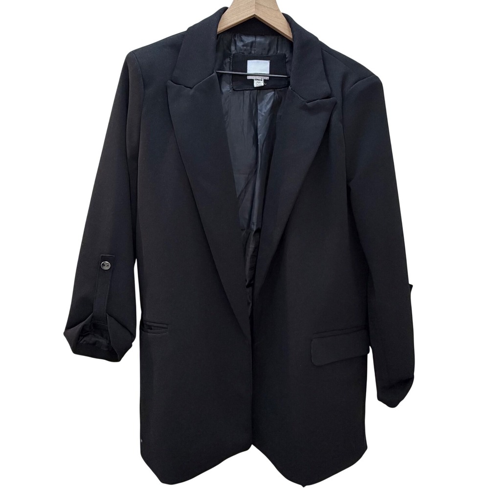 Jules & Leopold Black Blazer Style Jacket Roll Tab Sleeves Women 0247